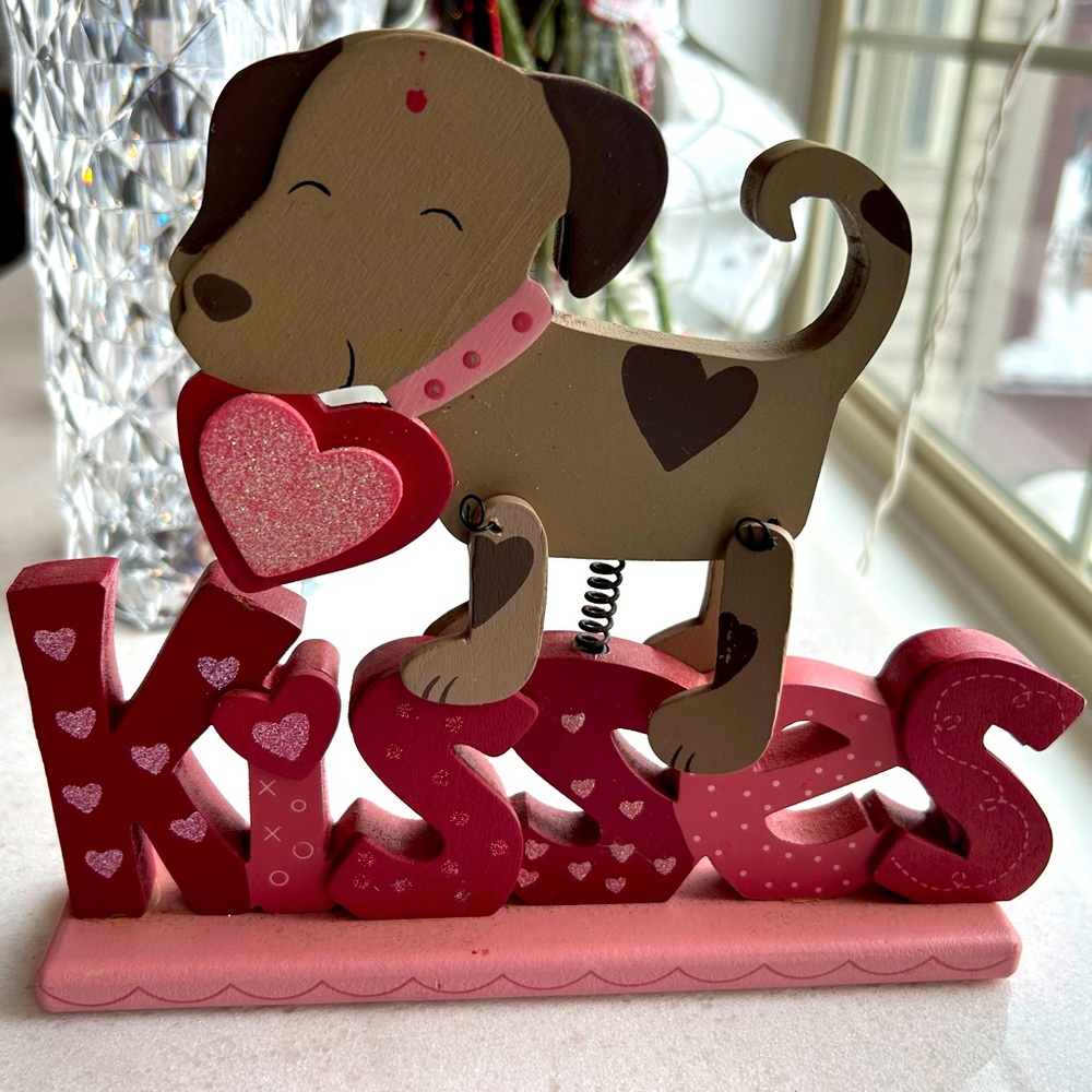 Adorable wood puppy kisses shelf/mantel/tabletop/countertop decor.